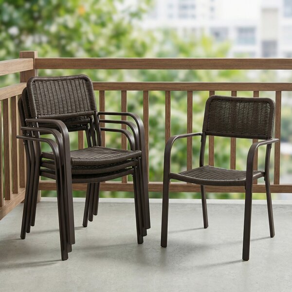 Outsunny Set da 4 Sedie da Giardino Esterno Impilabili con Braccioli, Schienale e Telaio, in Acciaio, 55x60x83 cm, Marrone Scuro | Aosom Italy