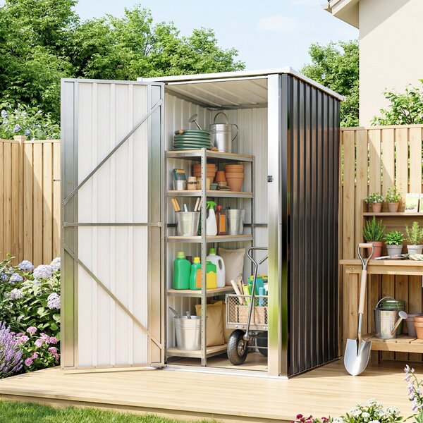 Outsunny Capanno da Giardino Esterno 0,69 m² con Tetto Inclinato, Porta con Chiusura, Include Guanti, 83x89x163 cm, Grigio Scuro | Aosom Italy
