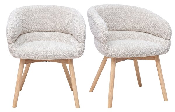 Sedie in tessuto velluto chenille beige e legno chiaro (lotto da 2) TIGGY