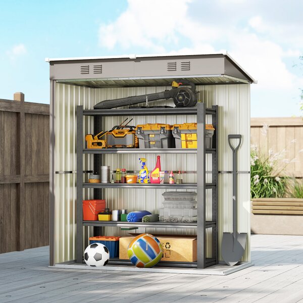 Outsunny Capanno da Giardino in Metallo Adossabile con 2 Griglie di Aerazione e Tetto Inclinato Anti-UV, 163x90x179 cm, Grigio Chiaro | Aosom Italy