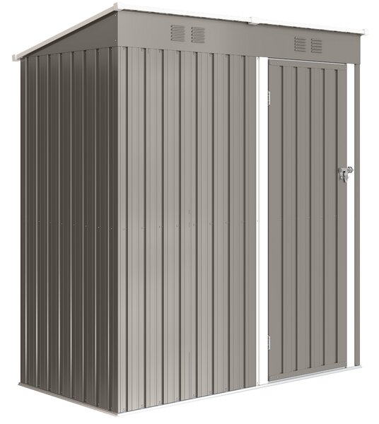 Outsunny Capanno da Giardino in Metallo Adossabile con 2 Griglie di Aerazione e Tetto Inclinato Anti-UV, 163x90x179 cm, Grigio Chiaro | Aosom Italy