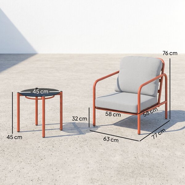 Outsunny Set di 3 Pezzi Salotto da Giardino, 2 Poltrone e 1 Tavolino, con Cuscini Spessi e Piano in Vetro Temperato, 63x77x76 cm, Rosso Vinaccia | Aosom Italy