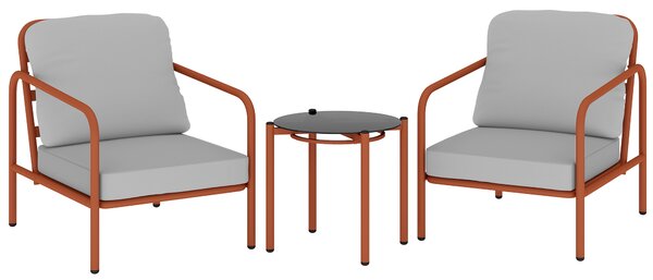 Outsunny Set di 3 Pezzi Salotto da Giardino, 2 Poltrone e 1 Tavolino, con Cuscini Spessi e Piano in Vetro Temperato, 63x77x76 cm, Rosso Vinaccia | Aosom Italy