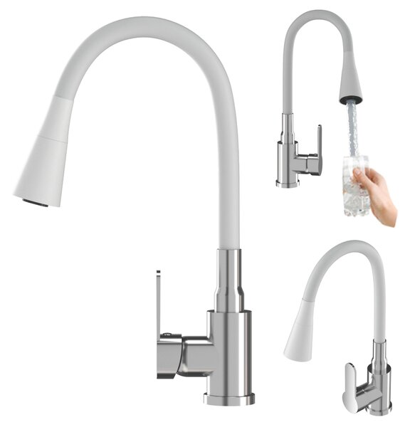 Granitan | FLEXO - Rubinetto da cucina - Bocca flessibile - Bianco, cromato - Ottone
