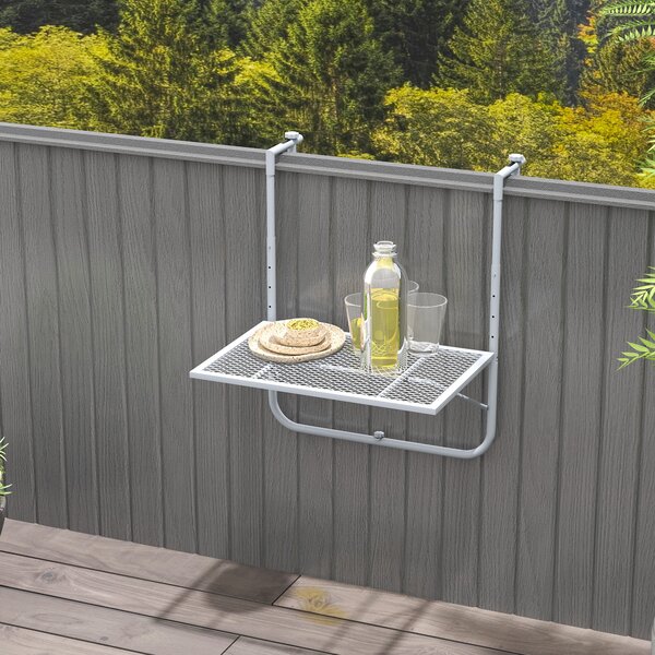 Outsunny Tavolo da Balcone Pieghevole 4-Veloce Regolabile in Altezza, Tavolo Sospeso in Metallo, Resistente alle Intemperie, 60x40 cm, Grigio | Aosom Italy
