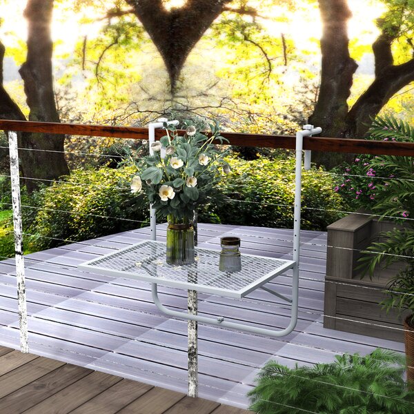 Outsunny Tavolo da Balcone Pieghevole 4-Veloce Regolabile in Altezza, Tavolo Sospeso in Metallo, Resistente alle Intemperie, 60x40 cm, Grigio | Aosom Italy