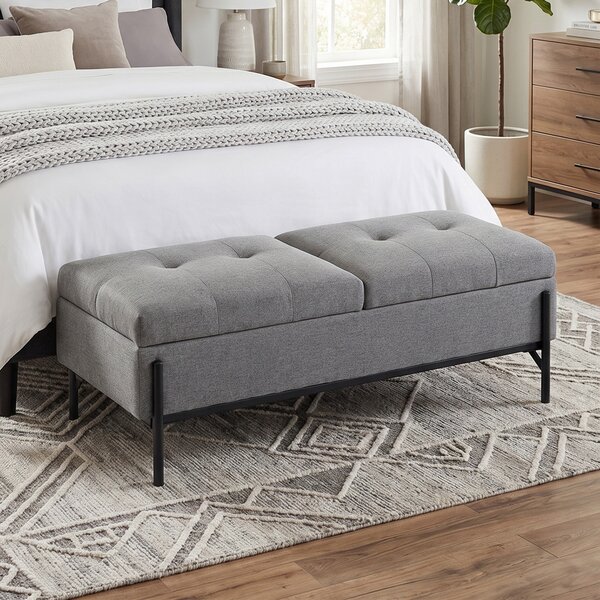 HOMCOM Panca Contenitore in Lino, Panca da Letto con 2 Scomparti, Coperchi Ribaltabili e Imbottitura Extra Spessa, 117x50x44 cm, Grigio | Aosom Italy