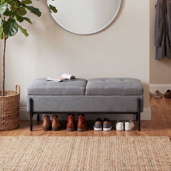 HOMCOM Panca Contenitore in Lino, Panca da Letto con 2 Scomparti, Coperchi Ribaltabili e Imbottitura Extra Spessa, 117x50x44 cm, Grigio | Aosom Italy