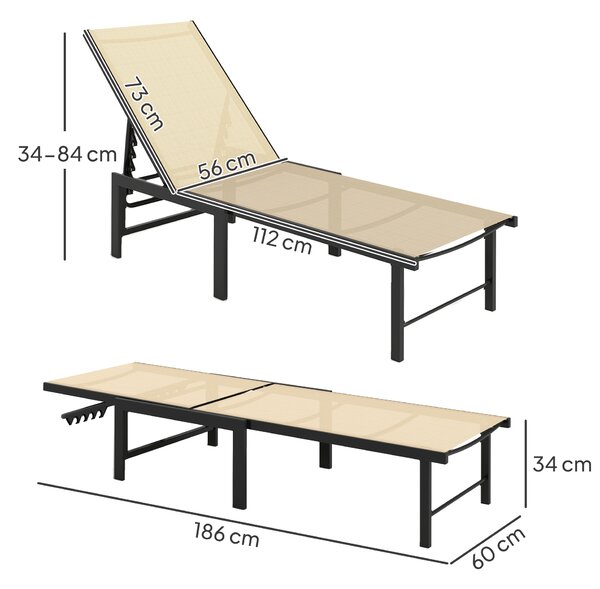 Outsunny Lettino Reclinabile da Giardino Esterno con Schienale Regolabile in 4 Posizioni e Telaio in Acciaio, 166x60x84 cm, Kaki | Aosom Italy