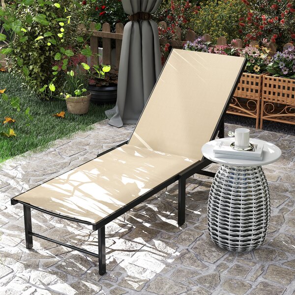 Outsunny Lettino Reclinabile da Giardino Esterno con Schienale Regolabile in 4 Posizioni e Telaio in Acciaio, 166x60x84 cm, Kaki | Aosom Italy