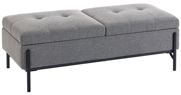HOMCOM Panca Contenitore in Lino, Panca da Letto con 2 Scomparti, Coperchi Ribaltabili e Imbottitura Extra Spessa, 117x50x44 cm, Grigio | Aosom Italy