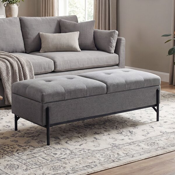 HOMCOM Panca Contenitore in Lino, Panca da Letto con 2 Scomparti, Coperchi Ribaltabili e Imbottitura Extra Spessa, 117x50x44 cm, Grigio | Aosom Italy