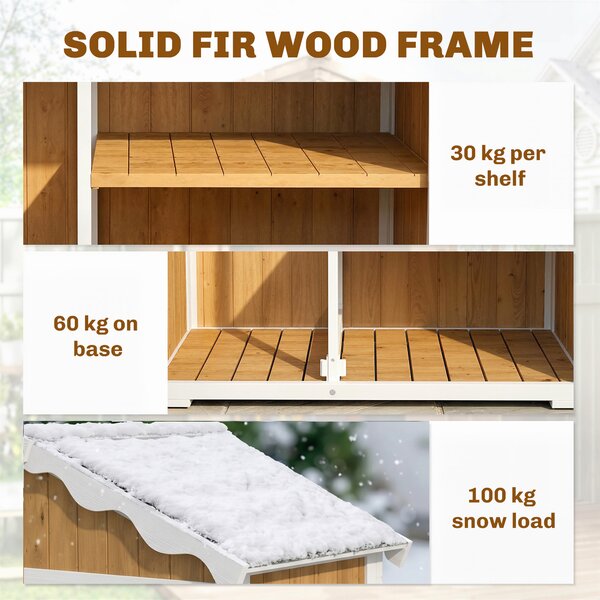 Outsunny Casetta da Giardino in Legno, Armadio per Attrezzi con 4 Ripiani e Tetto in Metallo Zincato, 105x55x179 cm, Color Naturale | Aosom Italy