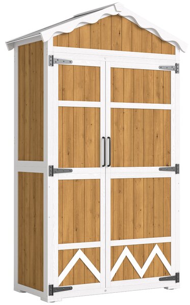Outsunny Casetta da Giardino in Legno, Armadio per Attrezzi con 4 Ripiani e Tetto in Metallo Zincato, 105x55x179 cm, Color Naturale | Aosom Italy