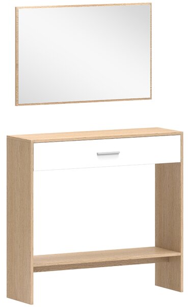 HOMCOM Consolle con Specchio, Consolle Stretta con Cassetto e Ripiano, Stile Moderno, 91,5x27,9x85,5 cm, Rovere | Aosom Italy