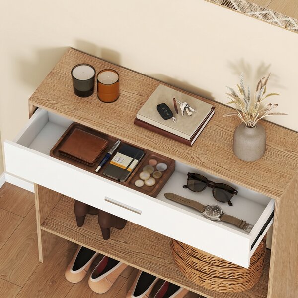 HOMCOM Consolle con Specchio, Consolle Stretta con Cassetto e Ripiano, Stile Moderno, 91,5x27,9x85,5 cm, Rovere | Aosom Italy