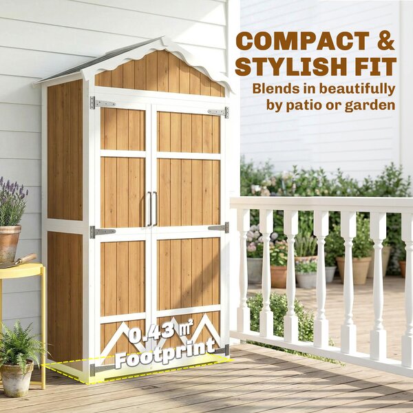 Outsunny Casetta da Giardino in Legno, Armadio per Attrezzi con 4 Ripiani e Tetto in Metallo Zincato, 105x55x179 cm, Color Naturale | Aosom Italy