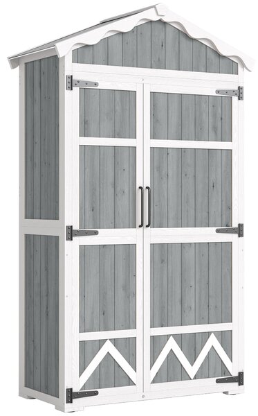 Outsunny Casetta da Giardino in Legno, Armadio per Attrezzi con 4 Ripiani e Tetto in Metallo Zincato, 105x55x179 cm, Grigio | Aosom Italy