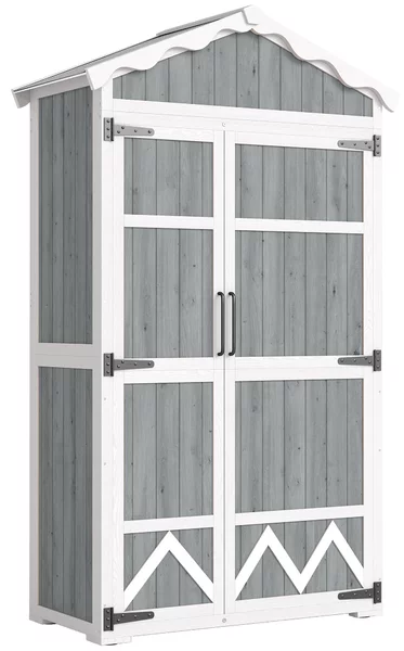 Outsunny Casetta da Giardino in Legno, Armadio per Attrezzi con 4 Ripiani e Tetto in Metallo Zincato, 105x55x179 cm, Grigio | Aosom Italy