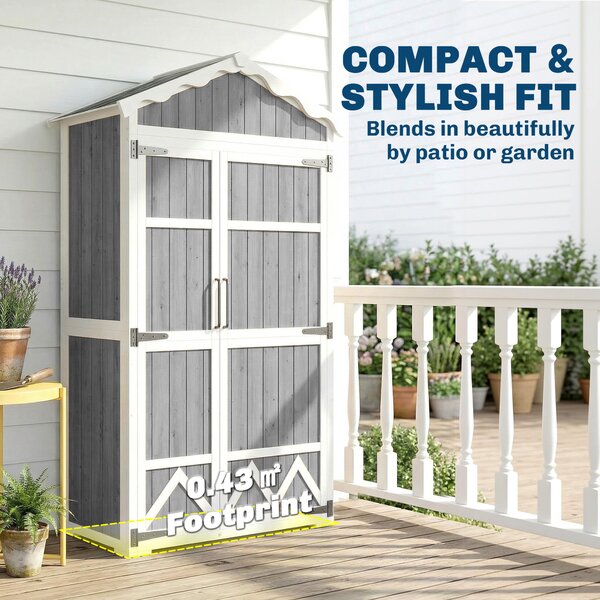 Outsunny Casetta da Giardino in Legno, Armadio per Attrezzi con 4 Ripiani e Tetto in Metallo Zincato, 105x55x179 cm, Grigio | Aosom Italy