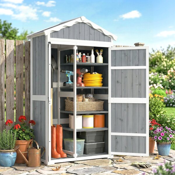 Outsunny Casetta da Giardino in Legno, Armadio per Attrezzi con 4 Ripiani e Tetto in Metallo Zincato, 105x55x179 cm, Grigio | Aosom Italy