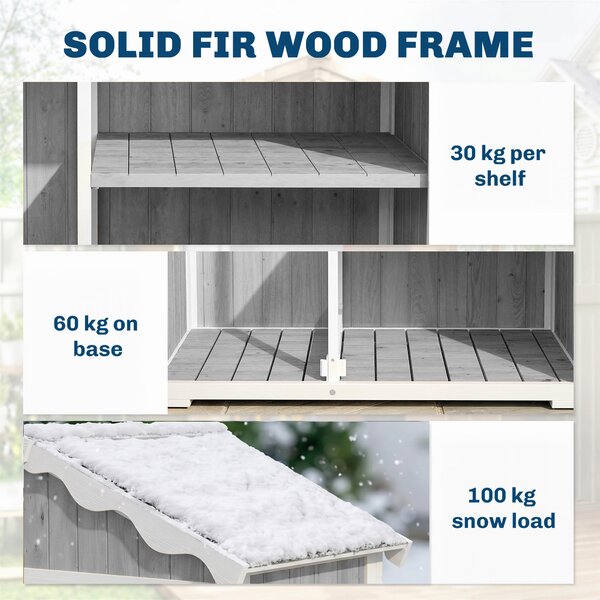 Outsunny Casetta da Giardino in Legno, Armadio per Attrezzi con 4 Ripiani e Tetto in Metallo Zincato, 105x55x179 cm, Grigio | Aosom Italy