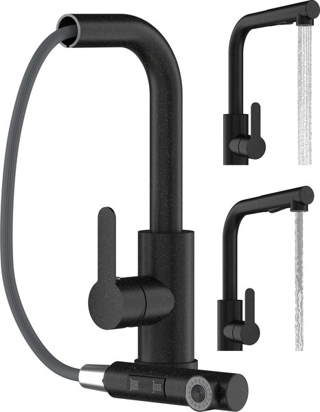 Granitan | EBRO - Rubinetto da cucina - Bocca estraibile - Orientabile a 360° - Nero - Acciaio inossidabile - Carica in Vetroceramica