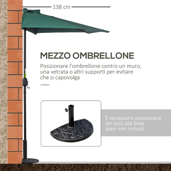 Outsunny Ombrellone da Parete per Esterni in Poliestere Impermeabile Anti UV 269x138x236cm Verde|Aosom