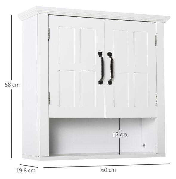 Homcom Mobiletto da Parete 2 Ante con Ripiano in Legno per Cucina Bagno, Bianco 60x19.8x58cm