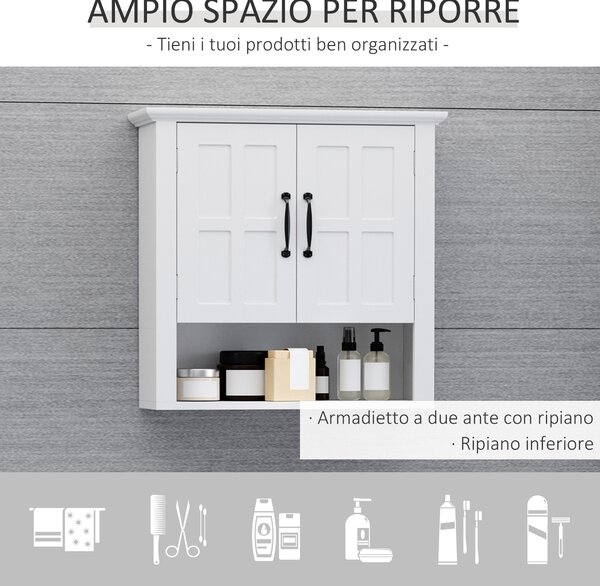 Homcom Mobiletto da Parete 2 Ante con Ripiano in Legno per Cucina Bagno, Bianco 60x19.8x58cm