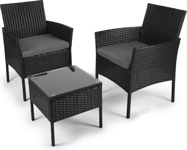 Set di mobili da giardino Lifetime Garden Lounge - Set da terrazzo Lissabon - 3 pezzi - Sedie da giardino e tavolino - Rattan - Nero - Adatto per giardino, balcone e terrazzo