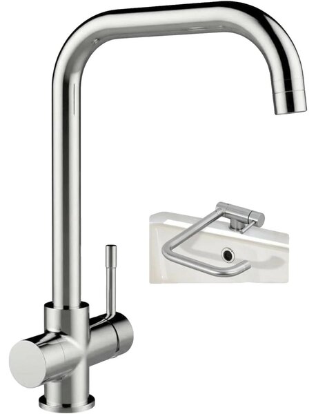 Rubinetto da cucina, pieghevole a 180°, girevole a 360°, colore argento