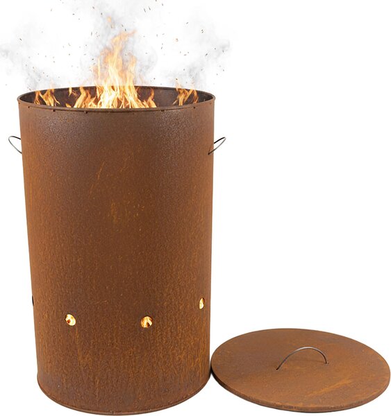 Relaxdays Braciere, acciaio Corten, effetto ruggine, A x P: 60 x 38,5 cm, braciere industriale con coperchio, da giardino, rosso-marrone