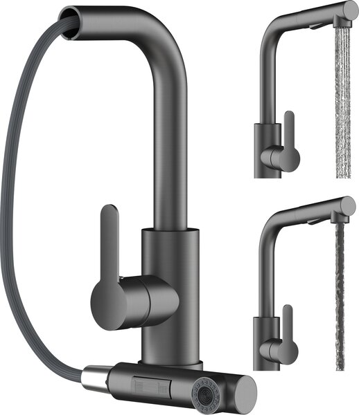 Granitan | EBRO - Rubinetto da cucina - Bocca estraibile - Orientabile a 360° - Nero - Acciaio inossidabile - Carica in Vetroceramica