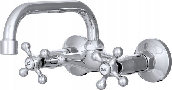 Granitan | RETRO C - Rubinetto da cucina - Orientabile a 360° - Montaggio a parete - Cromo - Carica in Vetroceramica