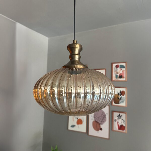 Vetro singolo miele colore lampadario tamburato pulsante testa lampada a sospensione