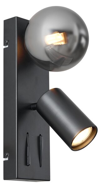Lampada da parete moderna nera a 2 luci inclinabile con porta USB-C - Lesly
