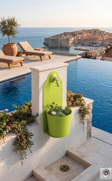 Fontana da Parete Giardino con Rubinetto e Secchio Dimensioni 26x25xh 61cm - peso 8,5 kg con tubo rubinetto, Garantita contro la ruggine Colore Verde Acido