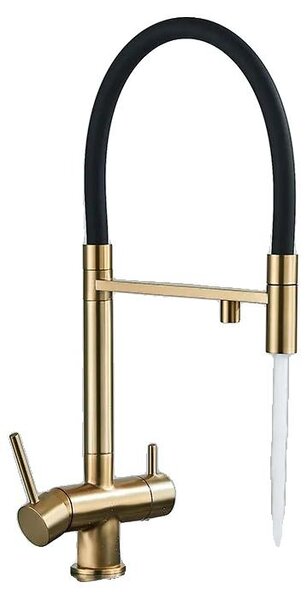 Rubinetto da cucina, a due manopole, con design girevole, finitura oro spazzolato