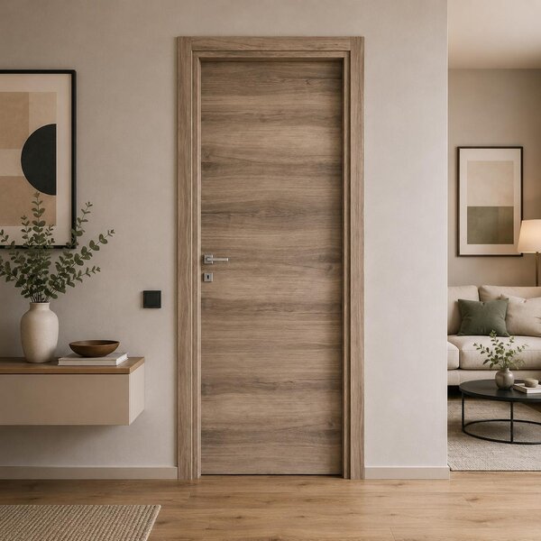 Porta da interno battente reversibile olmo nocciola effetto venato in MDF H210 cm - 60xH210 cm