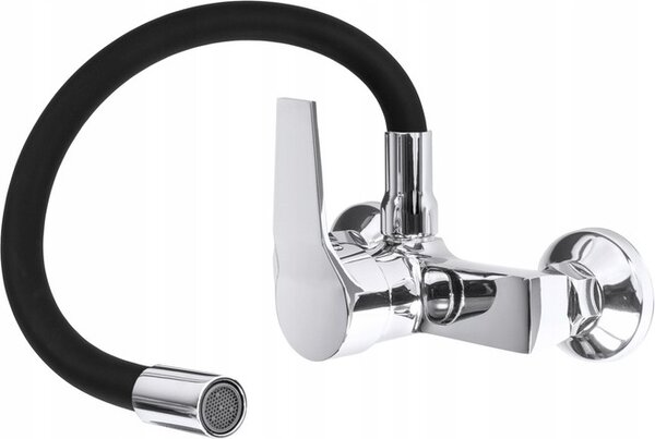Granitan | FLEX - Rubinetto da cucina - Bocca estraibile - Montaggio a parete - Nero - Ottone