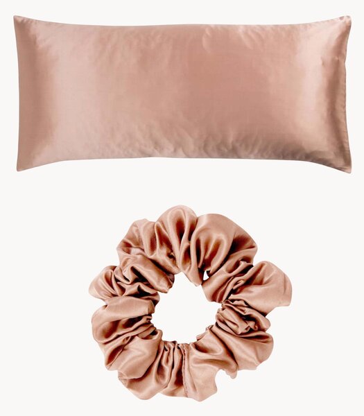 Set federa in raso di seta di gelso 22 Momme 6A Premium Athena con elastico per capelli, set da 2