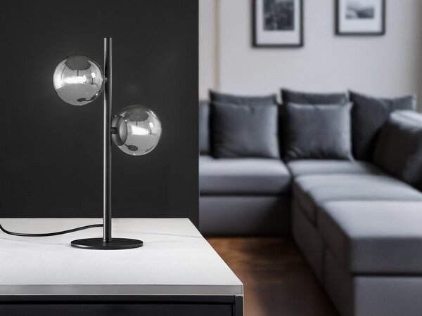 Lampada da tavolo a LED paralume nero globo di vetro fumé - elegante lampada da comodino