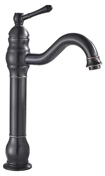 Miscelatore per lavabo, struttura in ottone resistente, bocchetta girevole, finitura nera opaca, dettagli cromati