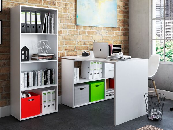 Set da ufficio combinato con scaffale - Linea per ufficio - Set completo per studio - Mobili da ufficio "Trio 4" - Bianco