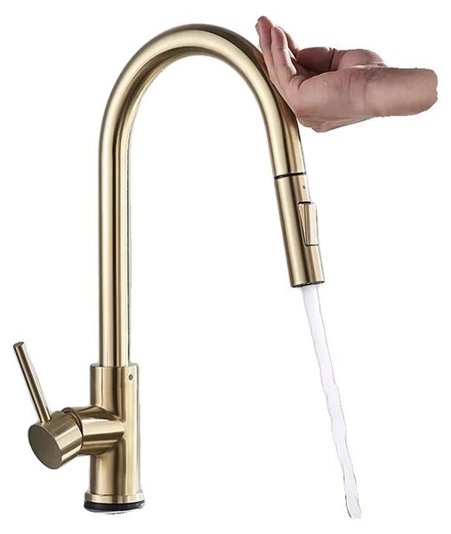 Miscelatore da cucina, con controllo touch, erogatore estraibile, finitura oro spazzolato