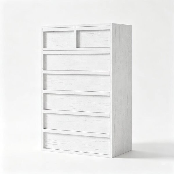 Comodino - 7 cassetti - Struttura in legno - Cassetti spaziosi e profondi - Maniglie a scomparsa - Bianco