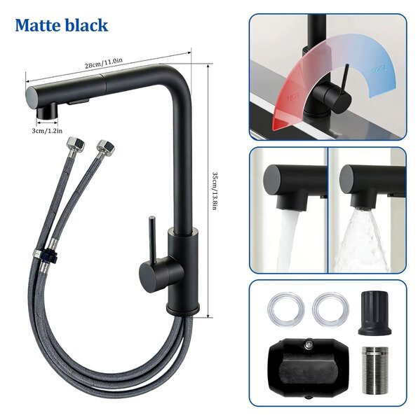 Miscelatore per cucina - SLT-05 - Comando monoleva - Acqua calda e fredda - Doccetta estraibile e flessibile - Orientabile - Acciaio inossidabile 304 - Colore: SLT-05