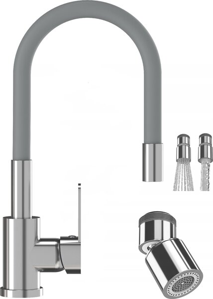 Granitan | FLEX - Rubinetto da cucina - Bocca flessibile - Orientabile a 360° - Grigio scuro, cromato - Ottone - Carica in Vetroceramica
