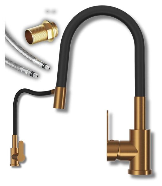 Granitan | GRADO - Miscelatore da cucina - Bocca flessibile - Orientabile a 360° - Oro - Ottone - Carica Vetroceramica